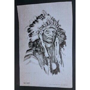 Vtg 1972 Bob Dale Drawing Print Red Shirt 2 Sioux Native American Signed 11 x 17